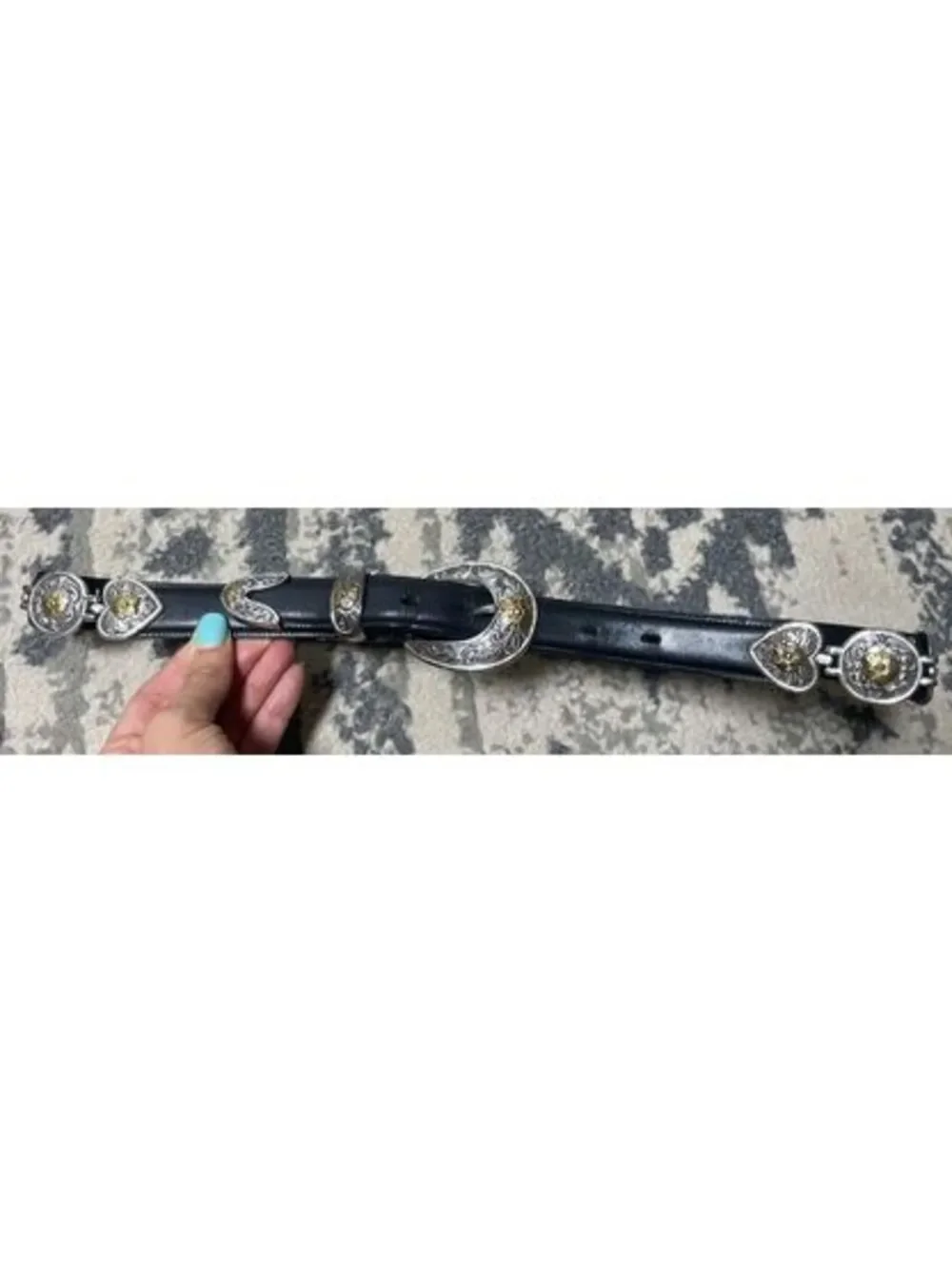 Lady Nadim vintage black leather belt metal accents size medium
